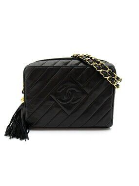 Chanel Fringe Chain Shoulder Bag Lambskin Black